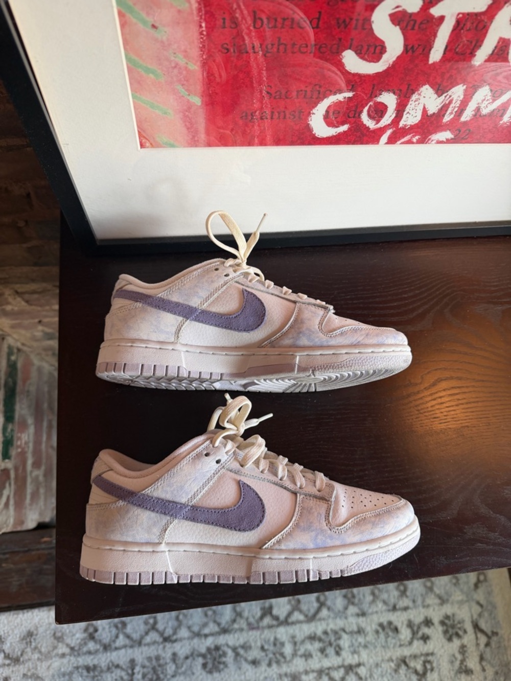 Nike Low-Top Sneakers in Pale Pink with Lavender Swoosh